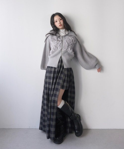 mellowneon（メロウネオン）の「シフォンデザイン3wayジップニット（ニット/セーター・レディース・グレー/アイボリー/チャコールグレー・FREE）」の20枚目の写真