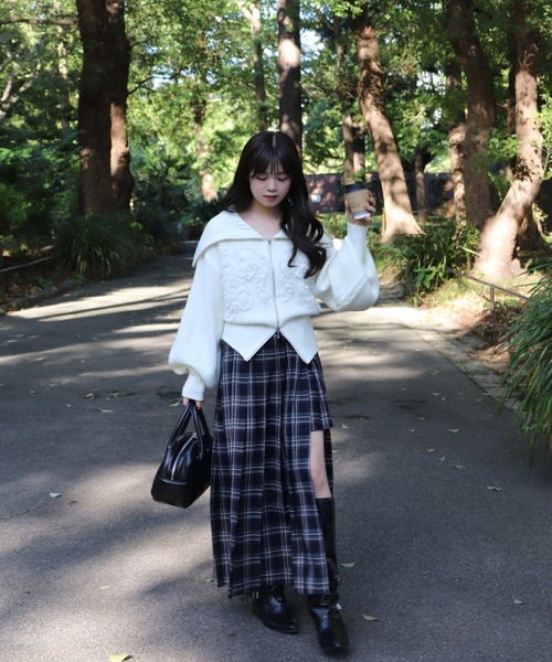 mellowneon（メロウネオン）の「シフォンデザイン3wayジップニット（ニット/セーター・レディース・グレー/アイボリー/チャコールグレー・FREE）」の8枚目の写真