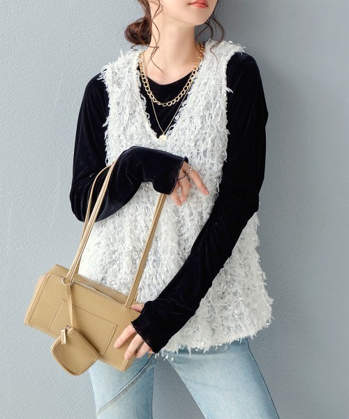 Rejoule（リジュール）の「フィンガーホールシアーベロアトップス（Tシャツ/カットソー・レディース・ブラック/ブラウン/グレー/アイボリー・FREE）」の12枚目の写真