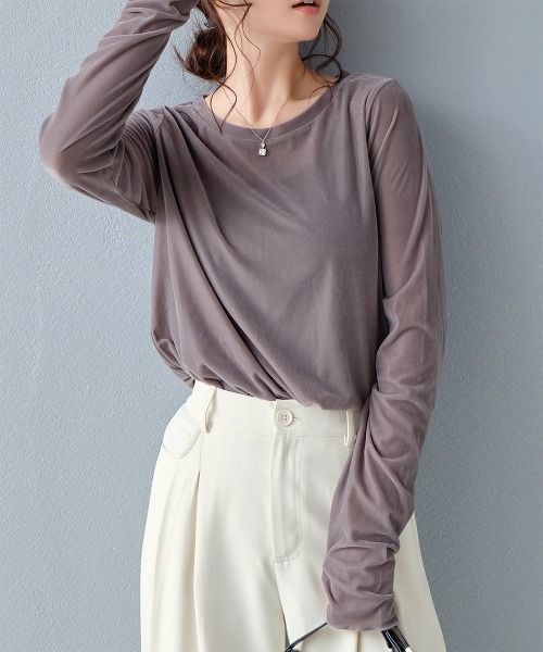 Rejoule（リジュール）の「フィンガーホールシアーベロアトップス（Tシャツ/カットソー・レディース・ブラック/ブラウン/グレー/アイボリー・FREE）」の16枚目の写真