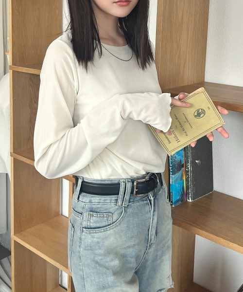 Rejoule（リジュール）の「フィンガーホールシアーベロアトップス（Tシャツ/カットソー・レディース・ブラック/ブラウン/グレー/アイボリー・FREE）」の7枚目の写真