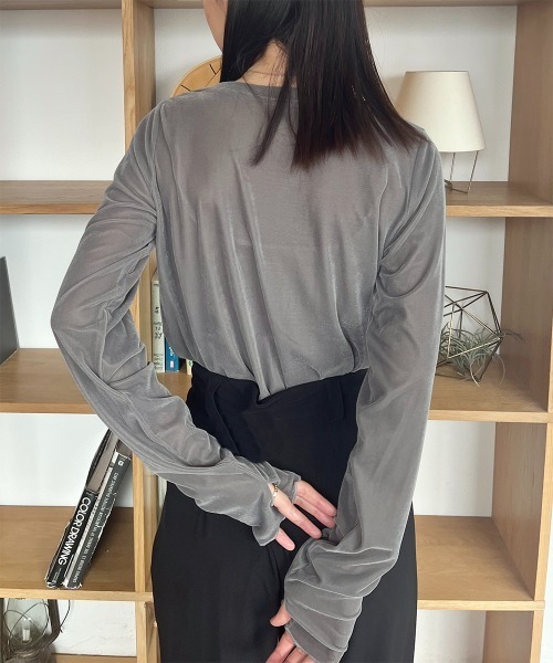 Rejoule（リジュール）の「フィンガーホールシアーベロアトップス（Tシャツ/カットソー・レディース・ブラック/ブラウン/グレー/アイボリー・FREE）」の15枚目の写真