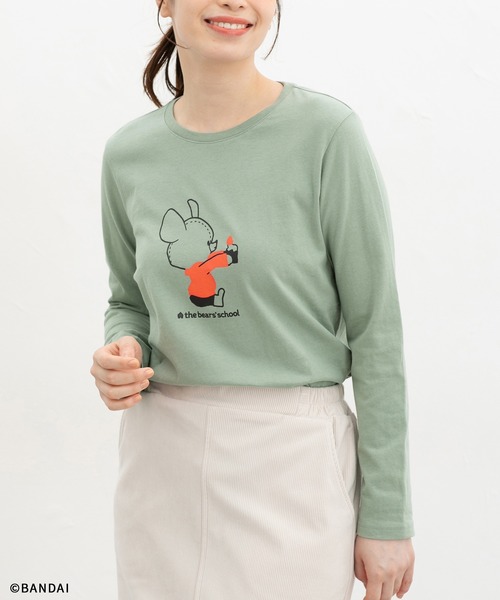 Honeys（ハニーズ）の「くまのがっこう／Ｔシャツ（Tシャツ/カットソー・レディース・ブラック/ピンク/ライトグリーン/オフホワイト/杢グレー・L/LL/M/S）」の4枚目の写真