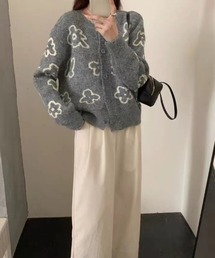 【春万能アイテム】ルーズシルエット花柄ニットカーディガン　冷房対策