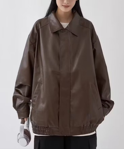 NEW GENTLEMAN(ニュージェントルマン)の「モソッキ レザータッチ ビッグブルゾン(ブルゾン・メンズ・ブラック/ブラウン・M/L/XL)」の3枚目の写真