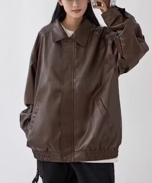 NEW GENTLEMAN(ニュージェントルマン)の「モソッキ レザータッチ ビッグブルゾン(ブルゾン・メンズ・ブラック/ブラウン・M/L/XL)」の4枚目の写真