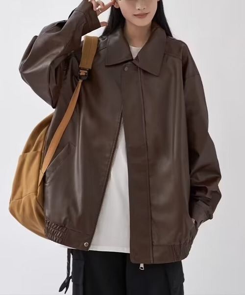 NEW GENTLEMAN(ニュージェントルマン)の「モソッキ レザータッチ ビッグブルゾン(ブルゾン・メンズ・ブラック/ブラウン・M/L/XL)」の5枚目の写真