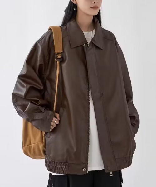 NEW GENTLEMAN(ニュージェントルマン)の「モソッキ レザータッチ ビッグブルゾン(ブルゾン・メンズ・ブラック/ブラウン・M/L/XL)」の6枚目の写真