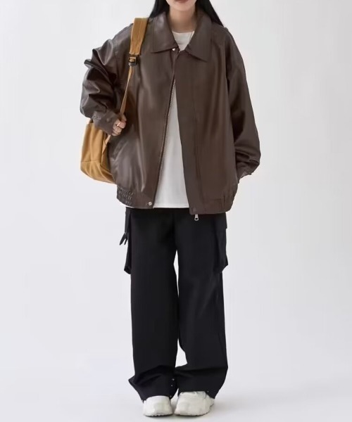 NEW GENTLEMAN(ニュージェントルマン)の「モソッキ レザータッチ ビッグブルゾン(ブルゾン・メンズ・ブラック/ブラウン・M/L/XL)」の7枚目の写真