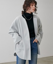 美品▲定価8.6万▲YLEVEイレーヴ//メルトンノーカラーウールコート▲グレー YLEVE イレーヴ 22AW Wool MOSSER PEA COAT ウールPコート 170