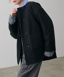 GOLEM / ノーカラーコート black 46 ＆HALF ノーカラーコート コート ウールライク配色フェルト