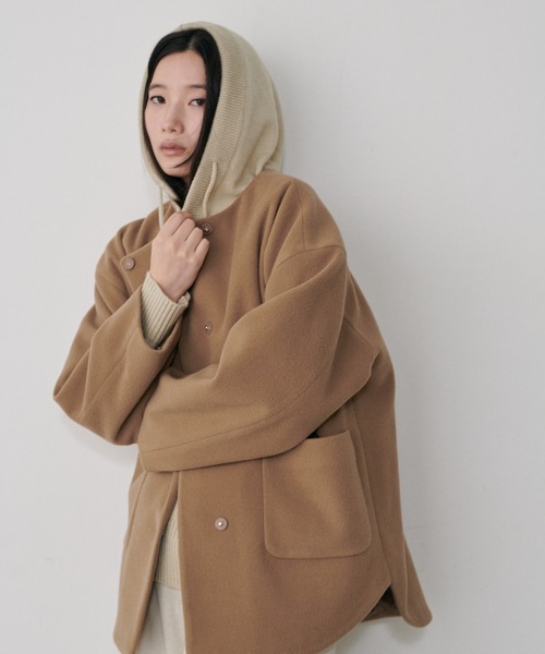 LARUTA(ラルータ)の「【LARUTA】ラウンドヘムニットメルトンコート(ノーカラーコート・レディース・ブラック/ミント/キャメル/ベージュ系その他・FREE)」の17枚目の写真