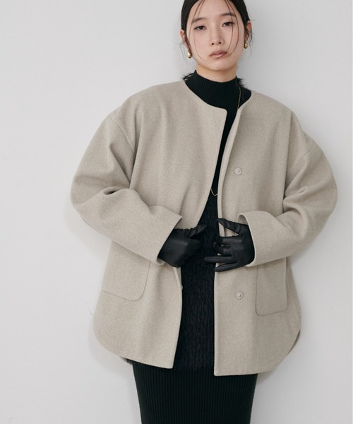 LARUTA(ラルータ)の「【LARUTA】ラウンドヘムニットメルトンコート(ノーカラーコート・レディース・ブラック/ミント/キャメル/ベージュ系その他・FREE)」の12枚目の写真