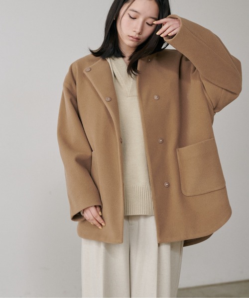 LARUTA(ラルータ)の「【LARUTA】ラウンドヘムニットメルトンコート(ノーカラーコート・レディース・ブラック/ミント/キャメル/ベージュ系その他・FREE)」の19枚目の写真