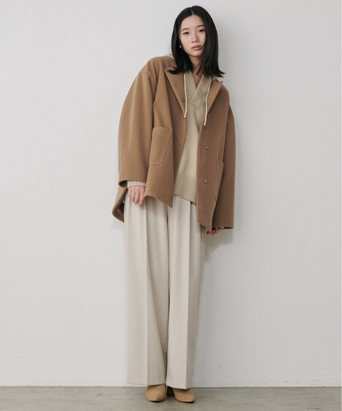 LARUTA(ラルータ)の「【LARUTA】ラウンドヘムニットメルトンコート(ノーカラーコート・レディース・ブラック/ミント/キャメル/ベージュ系その他・FREE)」の20枚目の写真