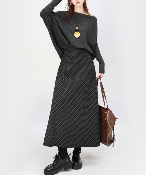 gossip!ロサンゼルス(ゴシップロサンゼルス)の「【サイズ展開あり】ウールライク ヴィンテージツイル厚手Aラインカジュアル ロングスカート【秋冬の韓国シンプルファッション】(スカート・レディース・ブラウン/ブラック・M/L)」の21枚目の写真