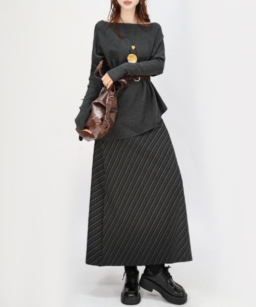 gossip!ロサンゼルス(ゴシップロサンゼルス)の「【サイズ展開あり】ウールライク ヴィンテージツイル厚手Aラインカジュアル ロングスカート【秋冬の韓国シンプルファッション】(スカート・レディース・ブラウン/ブラック・M/L)」の14枚目の写真