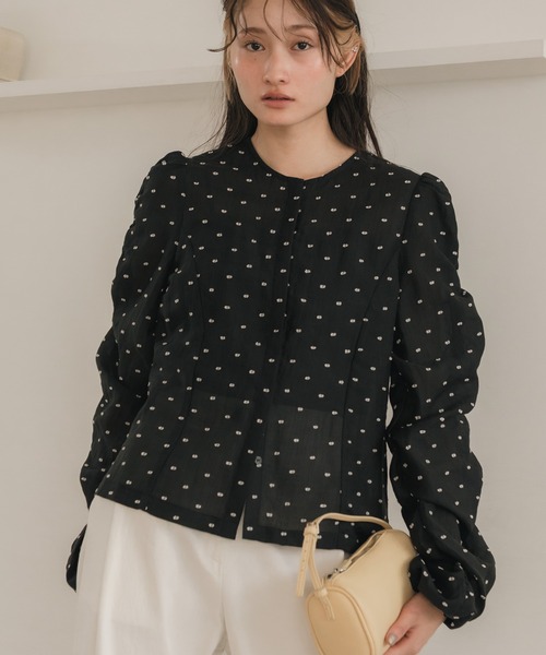 セール】【original】ドットシャーリング長袖ブラウス / シアー