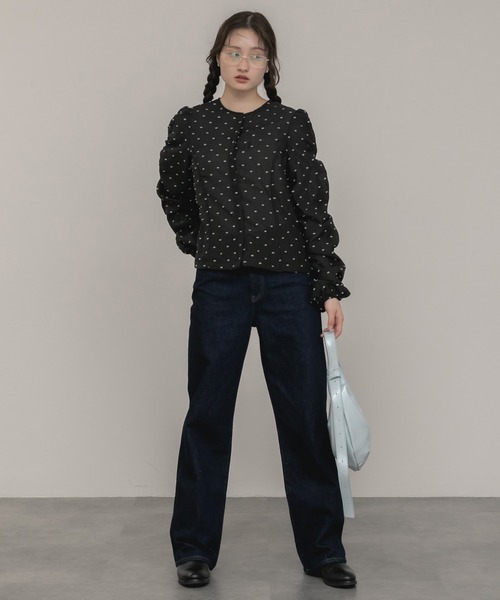 セール】【original】ドットシャーリング長袖ブラウス / シアー