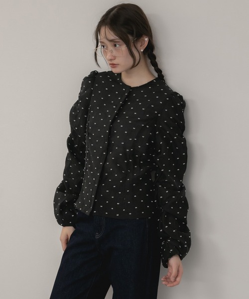 original】ドットシャーリング長袖ブラウス / シアートップス