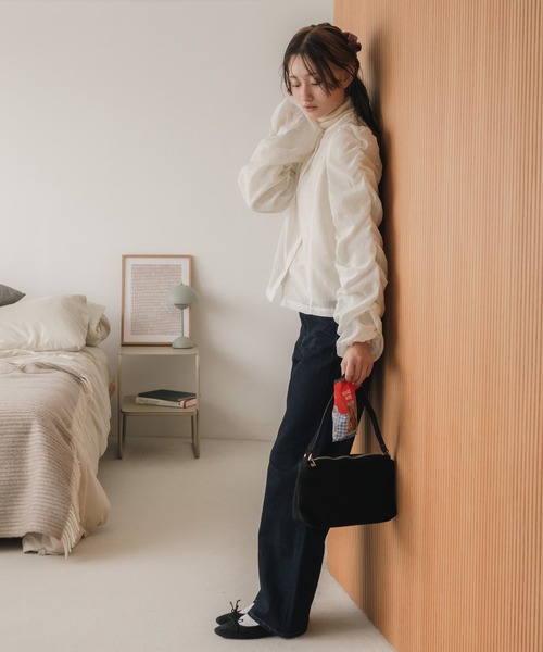 itoシャーリングブラウス original】ドットシャーリング長袖ブラウス / シアートップス