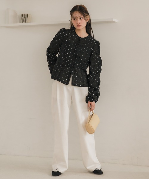 original】ドットシャーリング長袖ブラウス / シアートップス