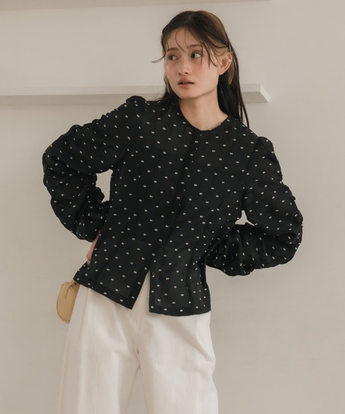 original】ドットシャーリング長袖ブラウス / シアートップス 水玉