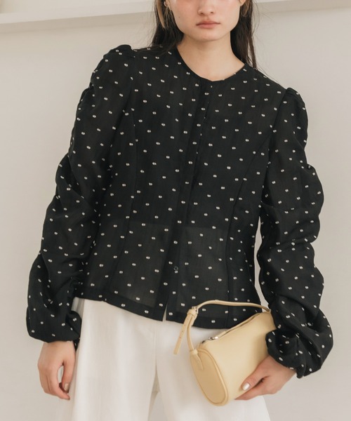 セール】【original】ドットシャーリング長袖ブラウス / シアー