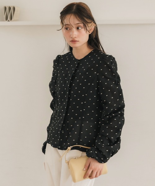 セール】【original】ドットシャーリング長袖ブラウス / シアー
