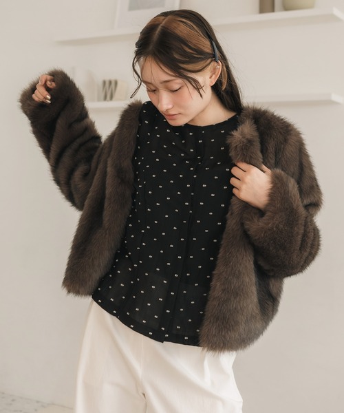 セール】【original】ドットシャーリング長袖ブラウス / シアー