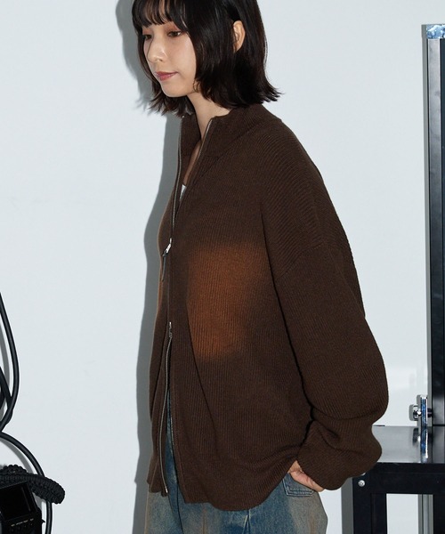 Anchor Smith（アンカー スミス）の「ヴィンテージライク スプレー加工 ダブルジップドライバーズニットジャケット（ニット/セーター・レディース・ブラウン/グレー/ブラック・L/M）」の8枚目の写真