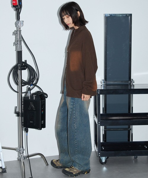 Anchor Smith（アンカー スミス）の「ヴィンテージライク スプレー加工 ダブルジップドライバーズニットジャケット（ニット/セーター・レディース・ブラウン/グレー/ブラック・L/M）」の9枚目の写真