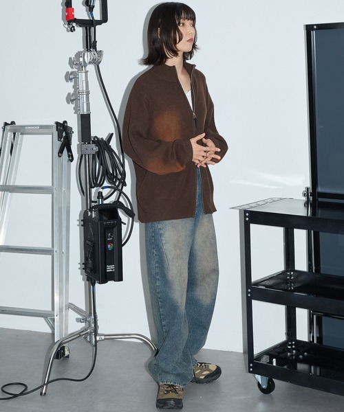 Anchor Smith（アンカー スミス）の「ヴィンテージライク スプレー加工 ダブルジップドライバーズニットジャケット（ニット/セーター・レディース・ブラウン/グレー/ブラック・L/M）」の7枚目の写真