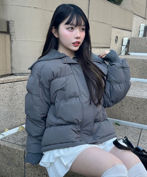 セール】ビッグリブカラー ショート丈 ダウンジャケット（ダウン