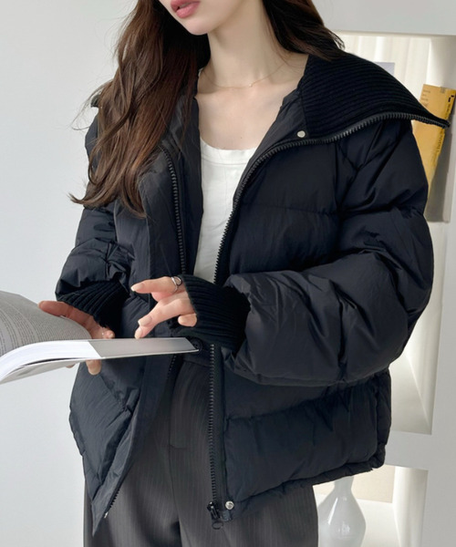 セール】ビッグリブカラー ショート丈 ダウンジャケット（ダウン