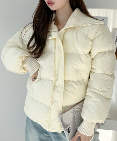 セール】ビッグリブカラー ショート丈 ダウンジャケット（ダウン