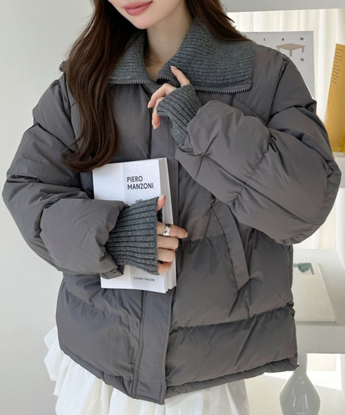 セール】ビッグリブカラー ショート丈 ダウンジャケット（ダウン