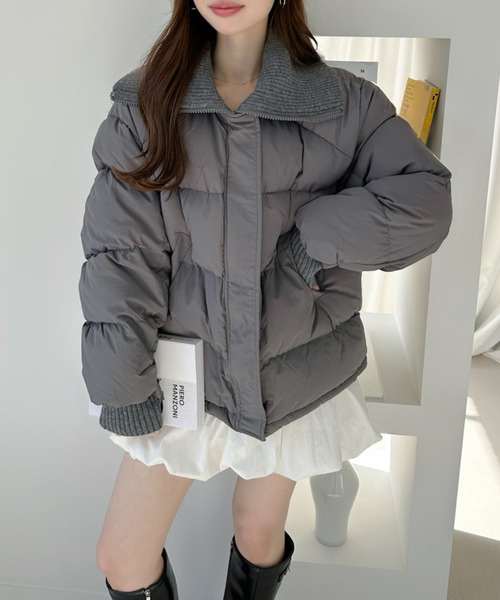 セール】ビッグリブカラー ショート丈 ダウンジャケット（ダウン