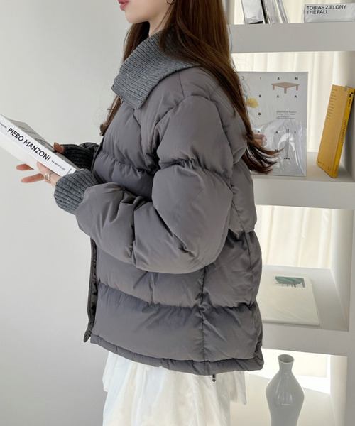 セール】ビッグリブカラー ショート丈 ダウンジャケット（ダウン