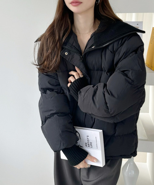 セール】ビッグリブカラー ショート丈 ダウンジャケット（ダウン