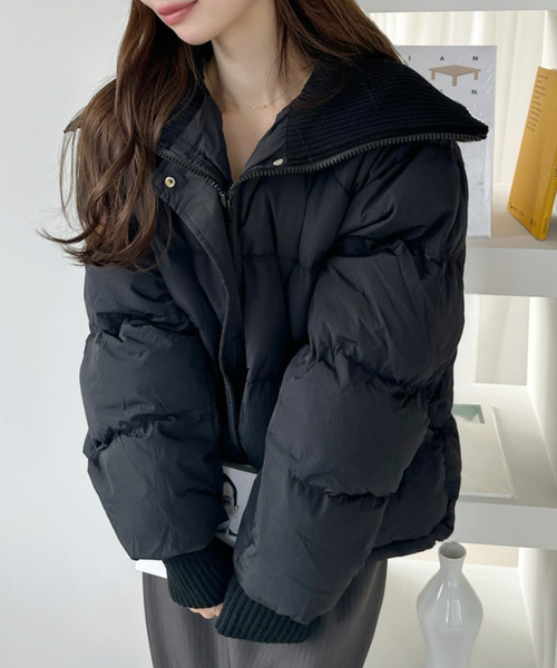 セール】ビッグリブカラー ショート丈 ダウンジャケット（ダウン