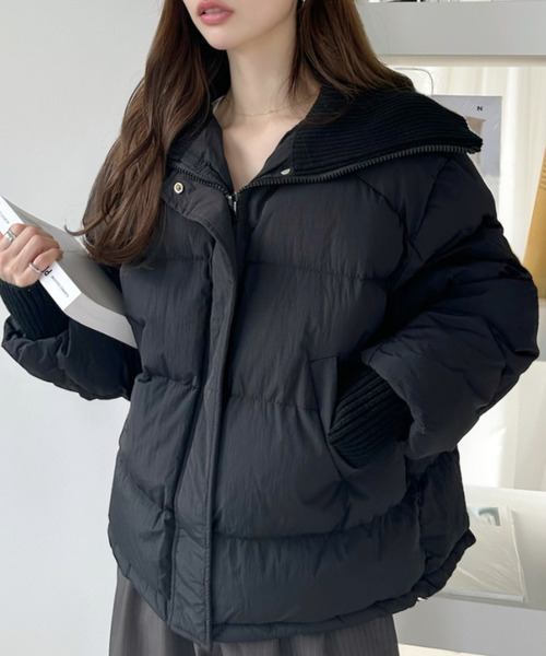 セール】ビッグリブカラー ショート丈 ダウンジャケット（ダウン