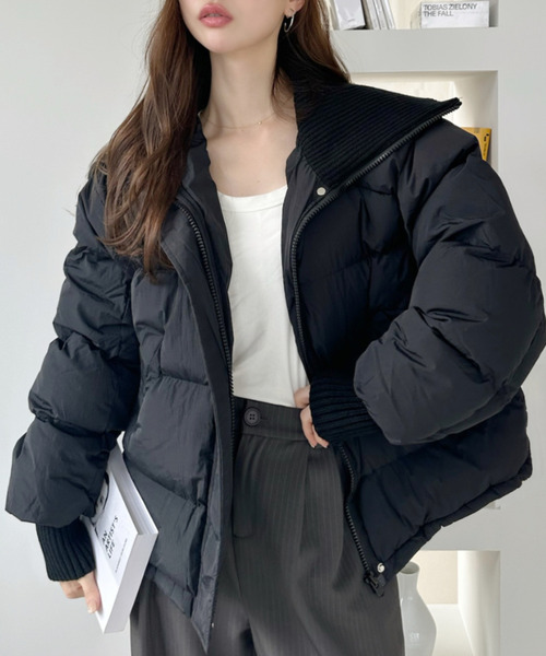 Ada.(エイダ)の「ビッグリブカラー ショート丈 ダウンジャケット(ダウンジャケット/コート・レディース・アイボリー/ブラック/グレー・FREE)」の12枚目の写真