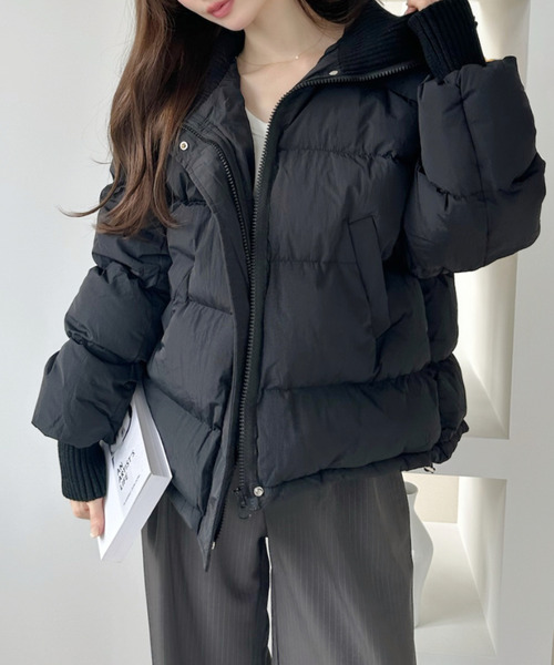セール】ビッグリブカラー ショート丈 ダウンジャケット（ダウン