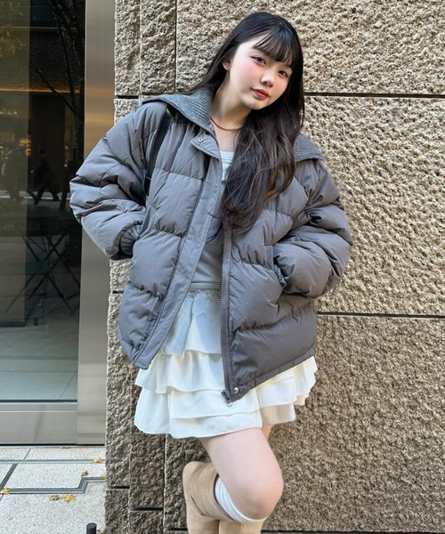 セール】ビッグリブカラー ショート丈 ダウンジャケット（ダウン