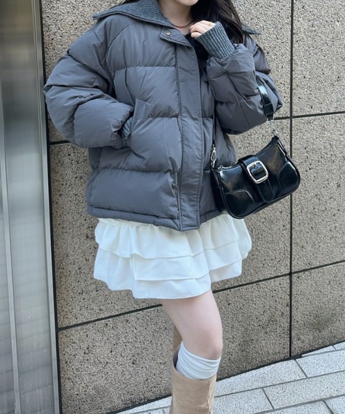 セール】ビッグリブカラー ショート丈 ダウンジャケット（ダウン