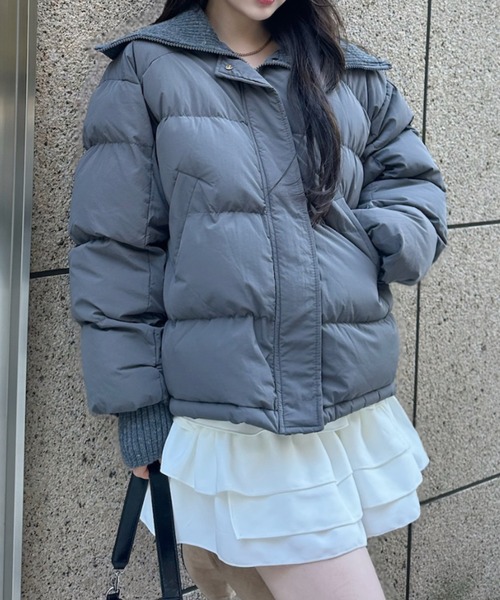 クリーム色 ショート丈ダウンジャケット セール】ダブルジップファイバーショートダウン（ダウンジャケット