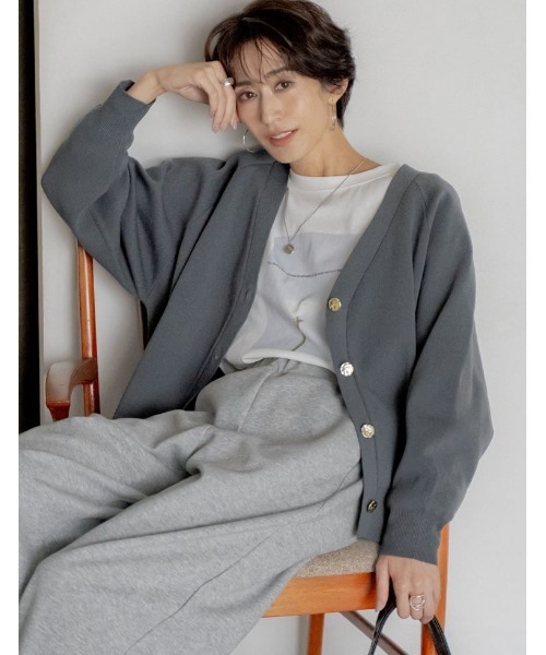 セール】スポンジニットメタルボタンドルマンカーディガン