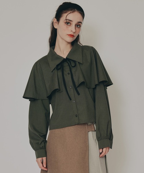 REDYAZEL（レディアゼル）の「ケープライクグレンチェックリボンタイブラウス（シャツ/ブラウス・レディース・ホワイト系その他/ベージュ系その他/ブラウン系その他/ブラック・FREE）」の4枚目の写真