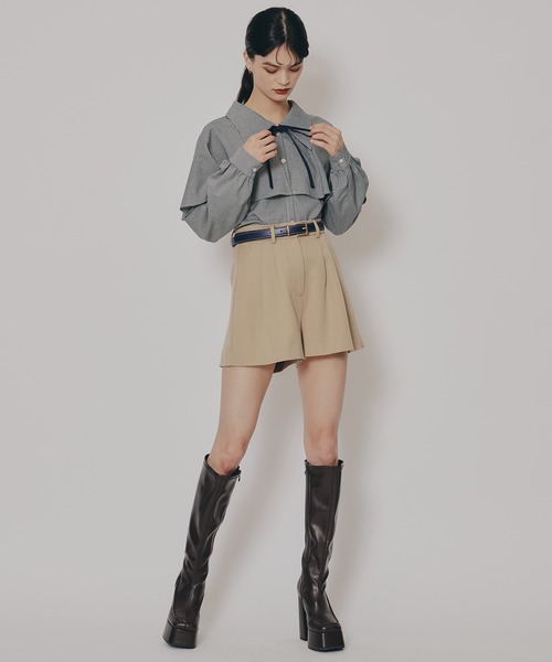 REDYAZEL（レディアゼル）の「ケープライクグレンチェックリボンタイブラウス（シャツ/ブラウス・レディース・ホワイト系その他/ベージュ系その他/ブラウン系その他/ブラック・FREE）」の16枚目の写真